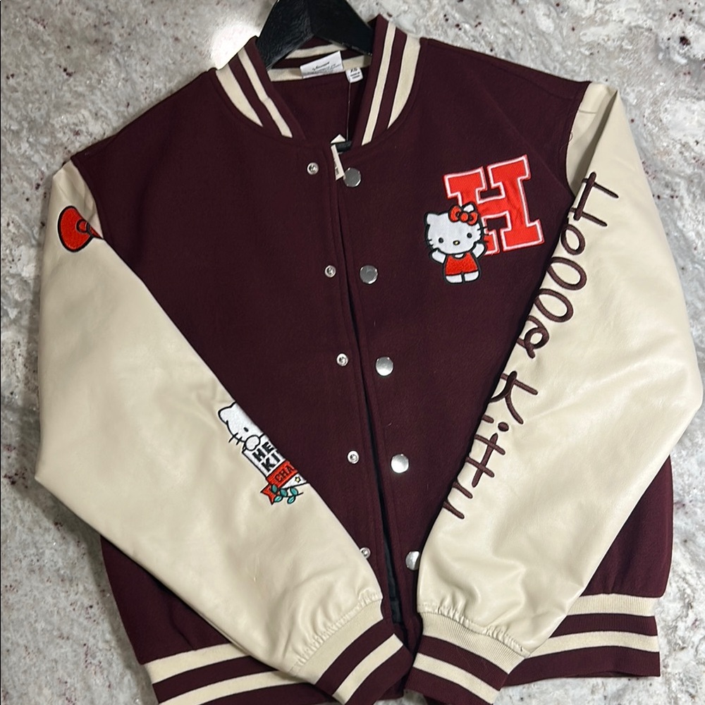 Hello Kitty Varsity Jacket - Maroon and Cream